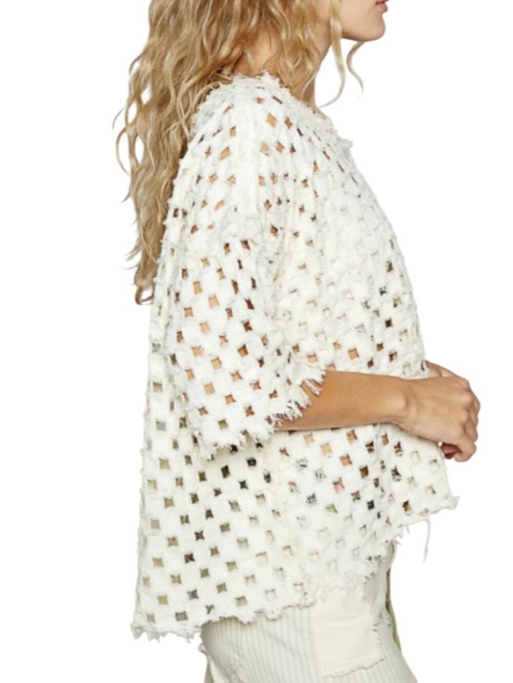 POL White Laser-cut Oversized V-Neck Top-NWOT - Picture 3 of 9